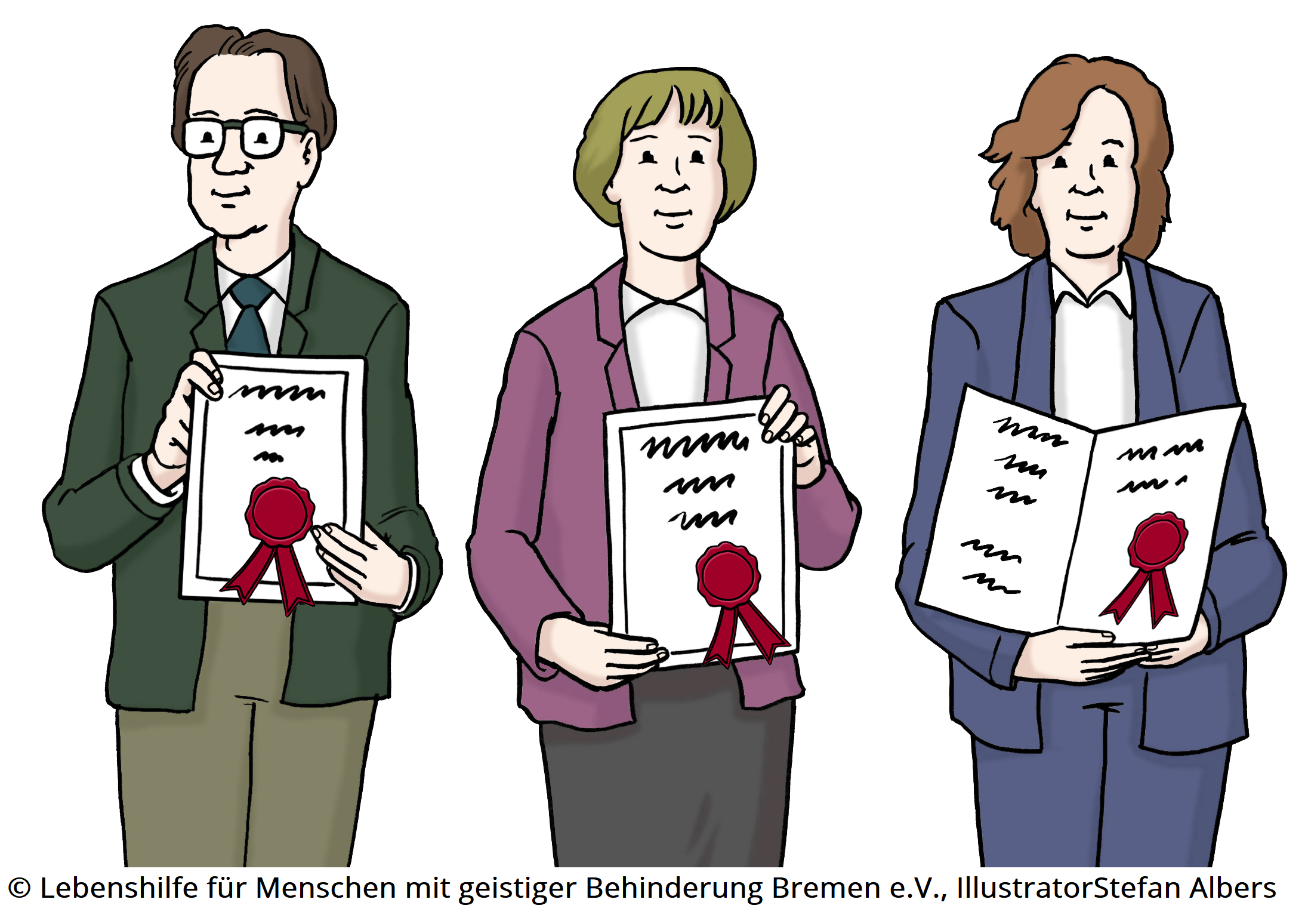 Menschen mit Urkunden