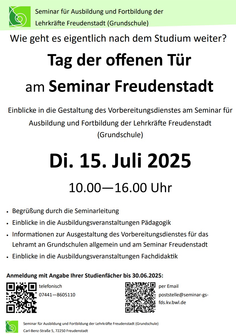 Plakat mit Ablauf und Termin des Tages der offenen Tür 2025